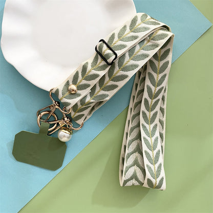 Leaf Lanyard with Phone Holder and Pearl Bead