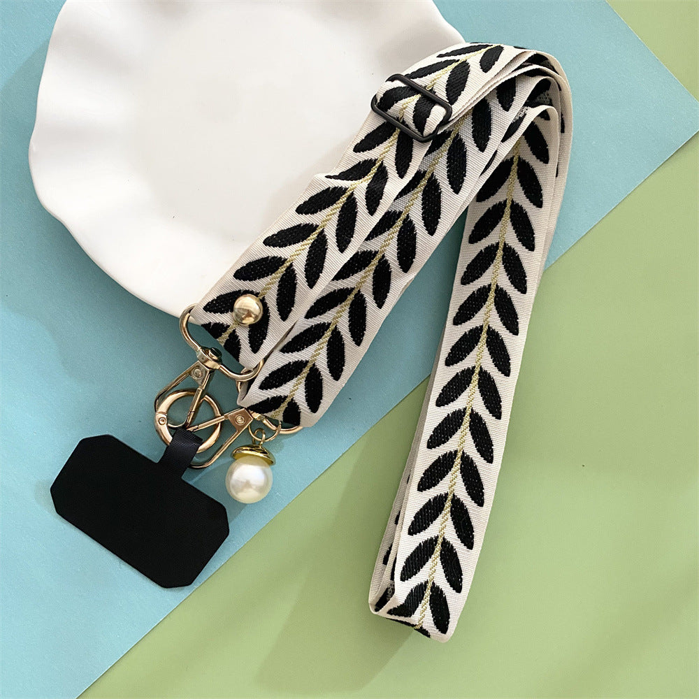 Leaf Lanyard with Phone Holder and Pearl Bead