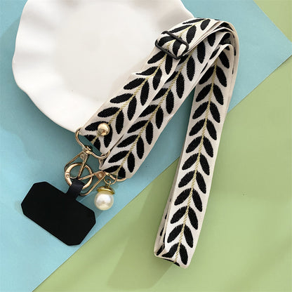 Leaf Lanyard with Phone Holder and Pearl Bead